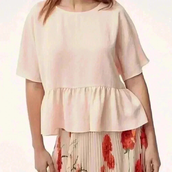 Aritzia Wilfred Women's XS Flowy Light Peach Macee Short Sleeve Peplum Blouse - Picture 1 of 11
